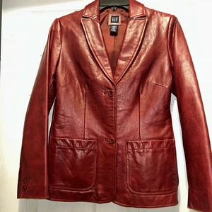 Gap Women's genuine Leather Tailored Jacket blazer maroon button lined EUC - Picture 1 of 6