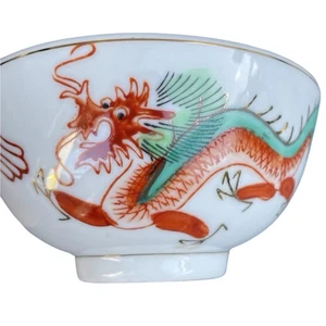 Chinese Dragon Design Porcelain Bowl Multi Color with Spoon Collectibles - Picture 1 of 14