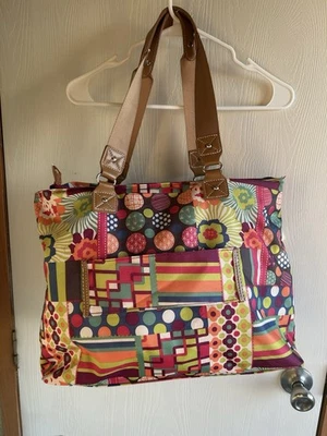 Lily Bloom tote handbag with a multicolored floral and geometric print, lot #317 - Image 1 of 4