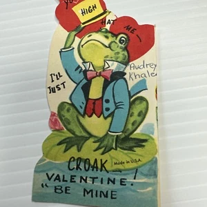 Vtg Valentine’s Day Card Diecut Frog Toad Croak Anthropomorphic Tuxedo 60s - Picture 1 of 4