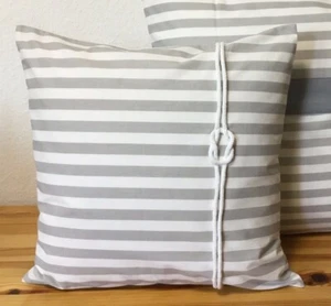 1 Maritime Kissenhülle,Kissenbezug *Seemannsknoten* grau/weiß gestreift 50x50cm. - Picture 1 of 6