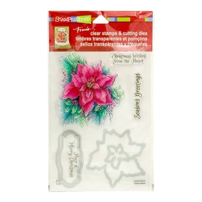 Juego de estampillas transparentes y troqueles de corte de Poinsettias Navidad Fran's Stampendous CSD09 ¡NUEVO! Foto 1 de 4