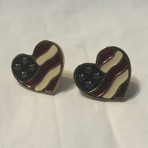 Avon American USA Flag Heart Stud Earrings Pierced Red White Blue - Picture 1 of 3