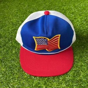 VTG 80's Trucker Hat USA Flag Embroidered Logo  Snap Back Cap L/M - Picture 1 of 4