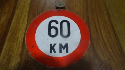 ANCIEN PANNEAU SIGNALISATION 60 KM LIMITATION VITESSE INTERDIT  NO EMAILLE - Photo 1/3