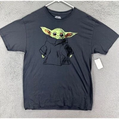 Star Wars Baby Yoda T-Shirt Boys Large Mad Dark Gray Short Sleeve Tee Youth NEW - Image 1 of 4