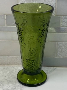 Harvest Grapes Footed Vace Vintage Indiana Glass Green 7.5" H - Picture 1 of 6