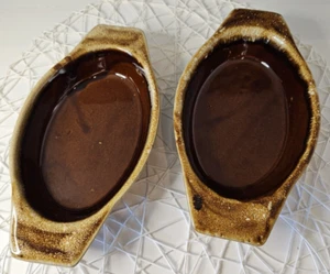 Set of 2 Vintage Western Stoneware Maple Leaf USA Brown Drip Casserole Dishes - Picture 1 of 6