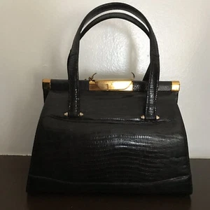 Vintage Milch Purse Black Snakeskin Top Handle Large - Picture 1 of 12
