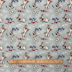 5 3/4 Yards Disney Frozen Olaf Icon Toss 100% Cotton Fabric Blue Cartoon Snowman - Picture 1 of 3