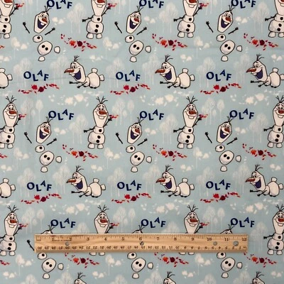 5 3/4 Yards Disney Frozen Olaf Icon Toss 100% Cotton Fabric Blue Cartoon Snowman - Image 1 of 3