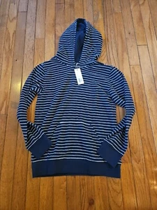 Janie and Jack 12 Boys Navy Stripe Hooded Pullover Sweatshirt Hoodie Terry Cloth - Picture 1 of 2