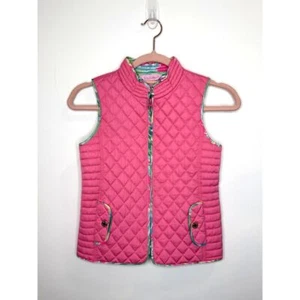 Lilly Pulitzer Puffer Vest Girls L Large Pink Quilted Full Zip Floral Pockets - Picture 1 of 8