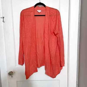 J. Jill Womens Love Linen Cardigan Sweater Coral Long Sleeve Open Front Knit Med - Picture 1 of 5