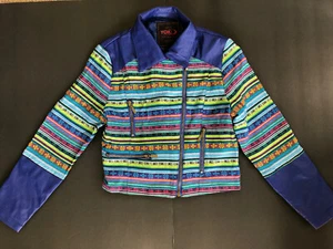 NWOT New York Yoki Girls L 16 Zip-front Fitted Colorful Jacket Faux Leather Trim - Picture 1 of 7