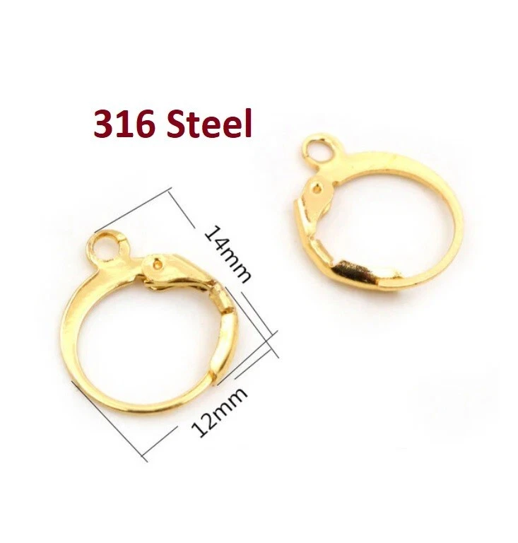 10 piezas (5 pares) Pendientes de palanca de acero inoxidable 316 - Dorado - 14 mm x 12 mm Foto 1 de 1