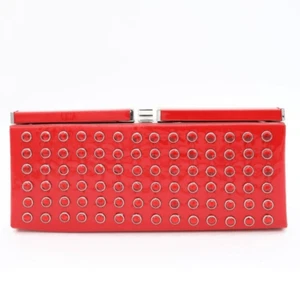 Y2K Grunge Semi Rigid Clutch XL Red Patent Faux Leather Rhinestones Studded NWT - Picture 1 of 8