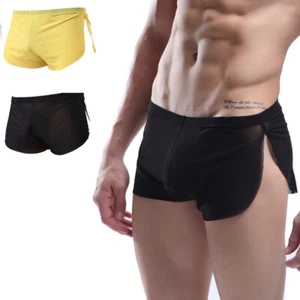 Men Mesh Underpants Nylon Boxer Briefs Solid Color Underwear See Through Shorts - Picture 1 of 16