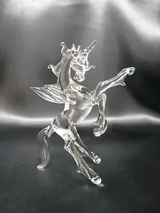 Unipeg geflügeltes Einhorn Figur handgeblasen klares Glas Figur Neu - Bild 1 von 11