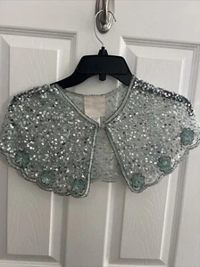 La Piccola Danza Girls Pale Blue Sequin Beaded Floral Dress Capelet Coverup OS - Picture 1 of 9