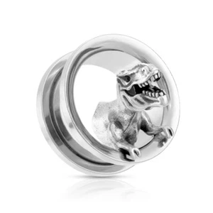 Treuheld® | Flesh Tunnel con dinosauro 3D | Acciaio | Argento | 5 misure (6719) - Foto 1 di 3