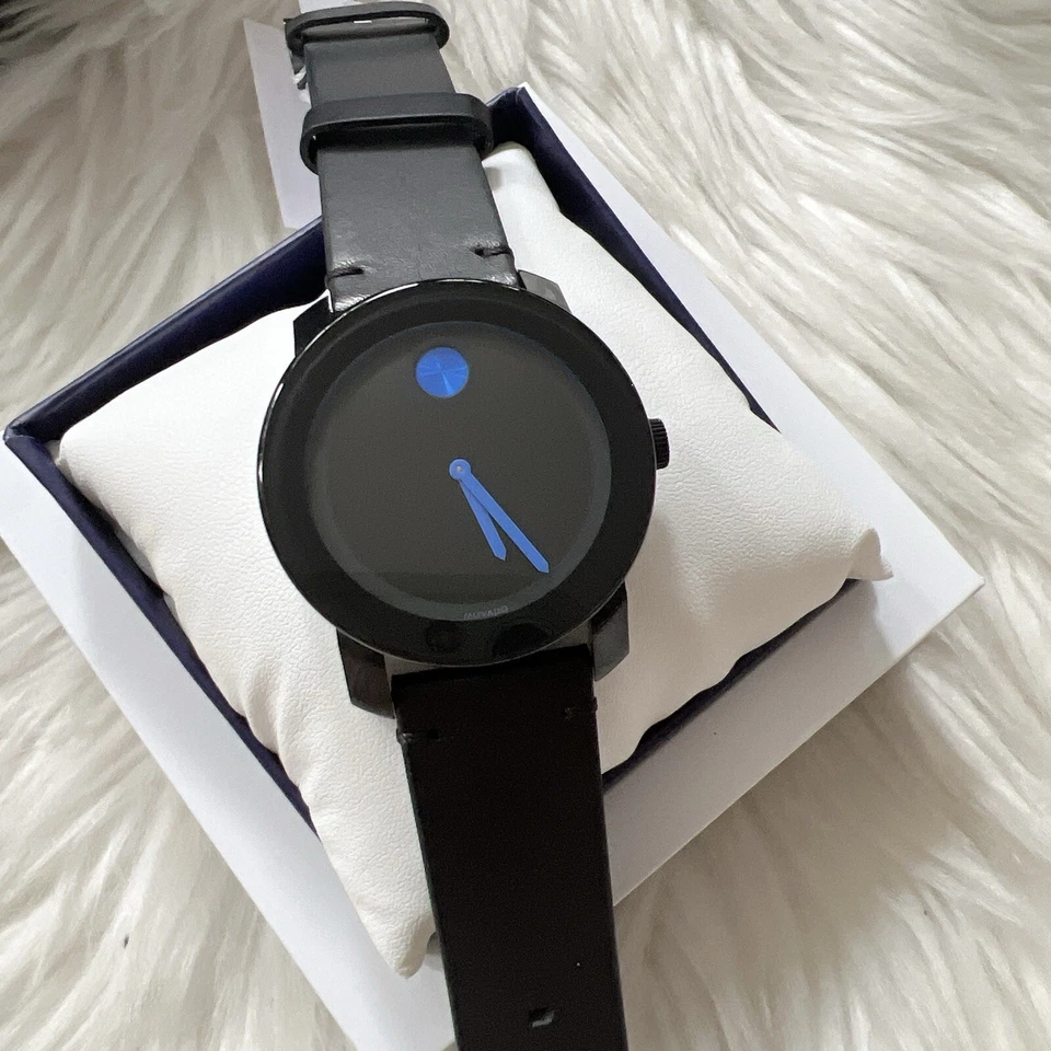 Movado BOLD TR90 42mm Case Stainless Steel Black, Leather Band Black Wristwatch for Men - (3600307)