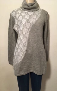 Soft Surroundings Sweater Gray With White Lace Transfer Turtleneck XS NWOT - Picture 1 of 6