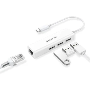 Type-C to 3 USB Port Hub RJ45 Ethernet Adapter For MacBook Pro 13/15 Chromebook - Picture 1 of 7
