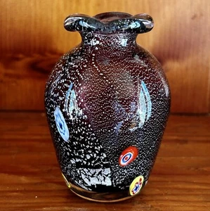 Vtg Murano small purple glass millefiori bud vase, Made in Italy KJ - Picture 1 of 11