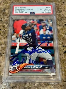 RONALD ACUNA BRAVES 2018 TOPPS BAT DOWN #698 SIGNED ROOKIE CARD RARE AUTO PSA 8 - Picture 1 of 3