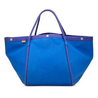 Authenticated Hermès Toile Lindy Beach Bag Blue Canvas Fabric Tote - Image 1 of 4