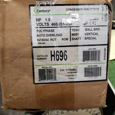 Century H696 1 HP 1140/940 TEAO 56 Polyphase 460/208-230 V Fr. M56Y Cond. Fan - Image 1 of 2