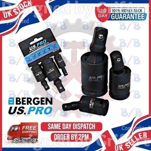 US PRO 3 STCK. 1/4 ZOLL 3/8 ZOLL 1/2 ZOLL ANTRIEB SCHLAG UNIVERSALGELENK DREHBAR WACKEL ADAPTER SET - Bild 1 von 4
