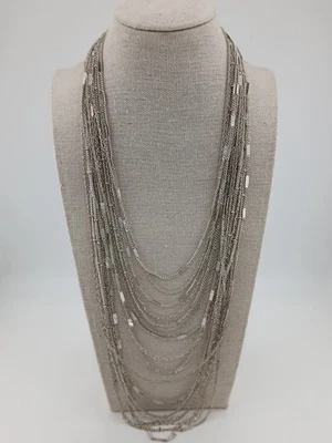 CHOLE + ISABEL silver tone 12 layerd chains  gray crystals statement necklace - Image 1 of 4