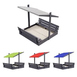 QLS Holz Sandkasten 150 cm mit Sitzbank Abdeckung - inkl. Dach in 4 Farben - Bild 1 von 61
