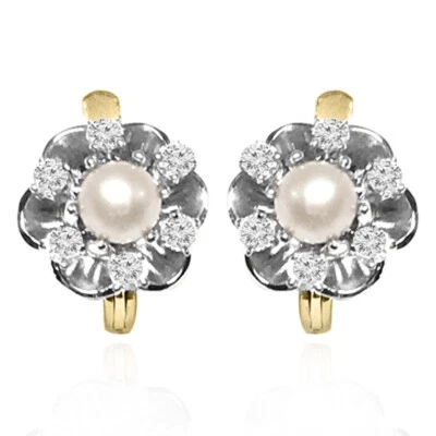 14k Solid Yellow and White Gold Genuine Diamond and Pearl Earrings #E1743 - Image 1 of 4