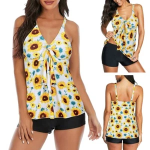 NEW Women Tankini Swimsuits Two Piece Bathing Suits Tank Top with Boyshorts US - Picture 1 of 105