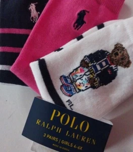 4-6x Girls Polo Ralph Lauren Fancy Pants POLO BEAR Crew Socks Size fits 10-13 - Picture 1 of 5