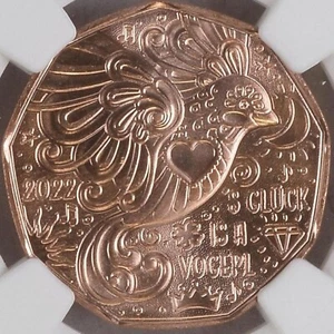 AUSTRIA. 2022, 5 Euro - NGC MS70 - Top Pop 🥇 Happiness is a Bird, Full Red - Picture 1 of 6