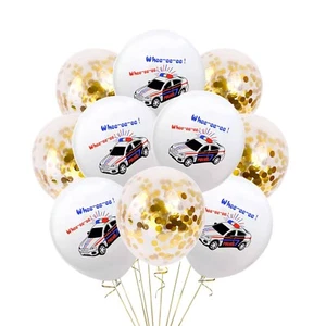 12 Pack MIX Police Car & Gold Confetti Latex Party Balloons Cop Policeman Decor - Picture 1 of 2