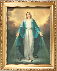 Miraculous Mary Religious Picture Gold Wood Frame 10" x 8" New and Boxed - Bild 1 von 3