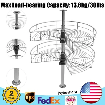 24" Kidney Chrome 2-Shelf Lazy Susan Kitchen Base Cabinet Corner Organizer Rack - Image 1 of 4