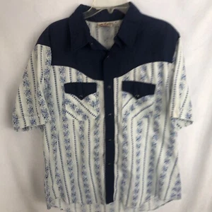 Vintage Cowboy Joe By Atlantic Western Pearl Snap Blue Men's Shirt XL 17-17 1/2 - Picture 1 of 7