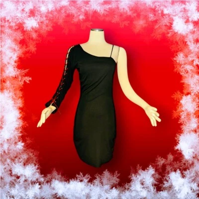 FREDERICKS OF HOLLYWOOD One Shoulder LACE UP Red Black Dress CLUB WEAR Sz Small - Image 1 of 4