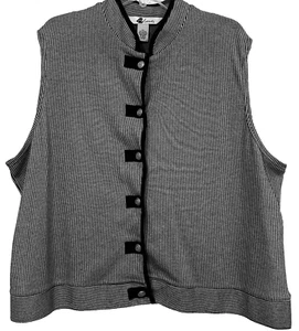 Blast Sleeveless Vest Nautical Buttons up Front Black White Stripes EUC Size 2X - Picture 1 of 8