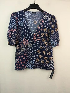 Dusk Ladies Size 16 V-neck French Ditsy Tea Top Navy Blue New - Picture 1 of 12