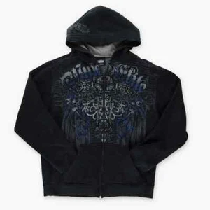 Vintage MMA ELITE Wings Cross Y2K AOP Blue Black Full Zip Hoodie Sweatshirt (XL) - Picture 1 of 3