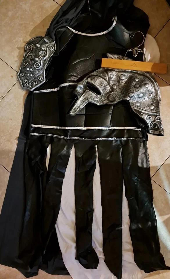 4 piece Adult Black Knight Costume Latex Helmet Standard SIze M-L - Image 1 of 4