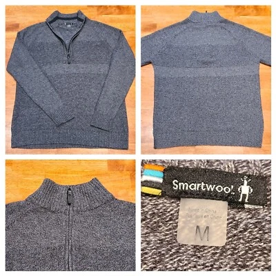 Smartwool Ripple Ridge Stripe 1/2 Zip Pullover Sweater Mock Neck Mens Sz M Gray - Image 1 of 4