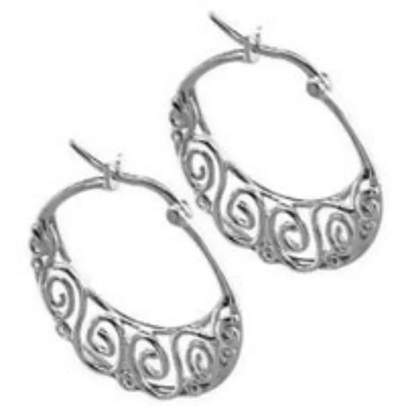 Винтажные плоские открытые филигранные серьги-кольца из чистого серебра юго-западные обручи - Изображение 1 из 3